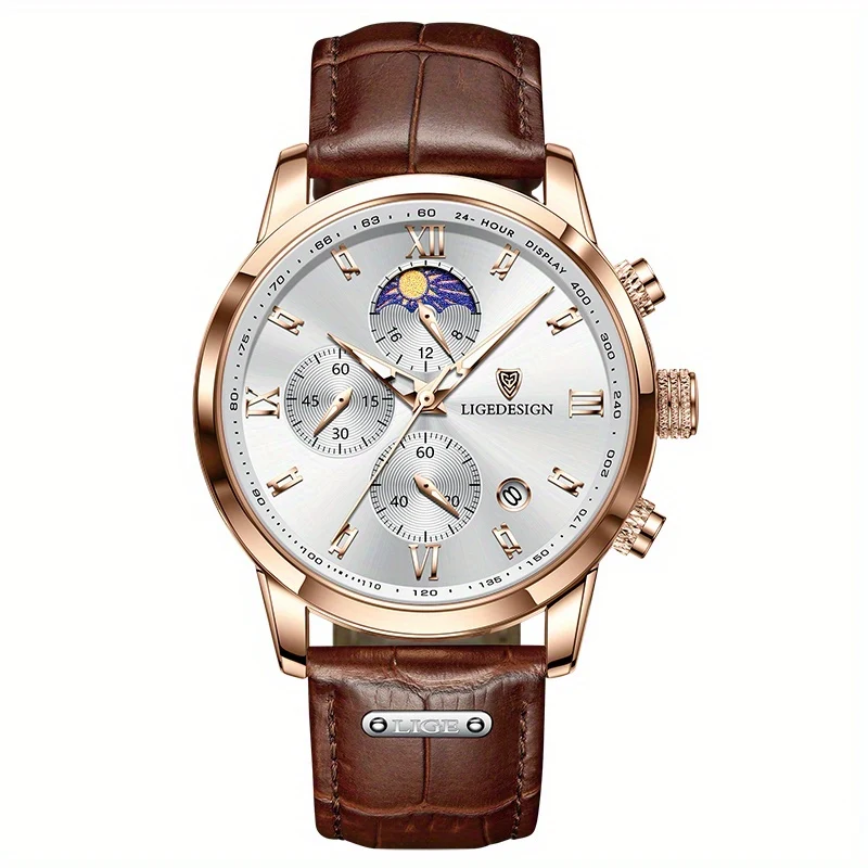 1pc LIGE Orologio da uomo in pelle di lusso impermeabile sportivo orologio da polso al quarzo cronografo orologio militare per uomo