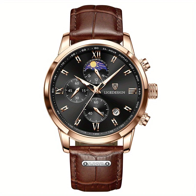 1pc LIGE Orologio da uomo in pelle di lusso impermeabile sportivo orologio da polso al quarzo cronografo orologio militare per uomo