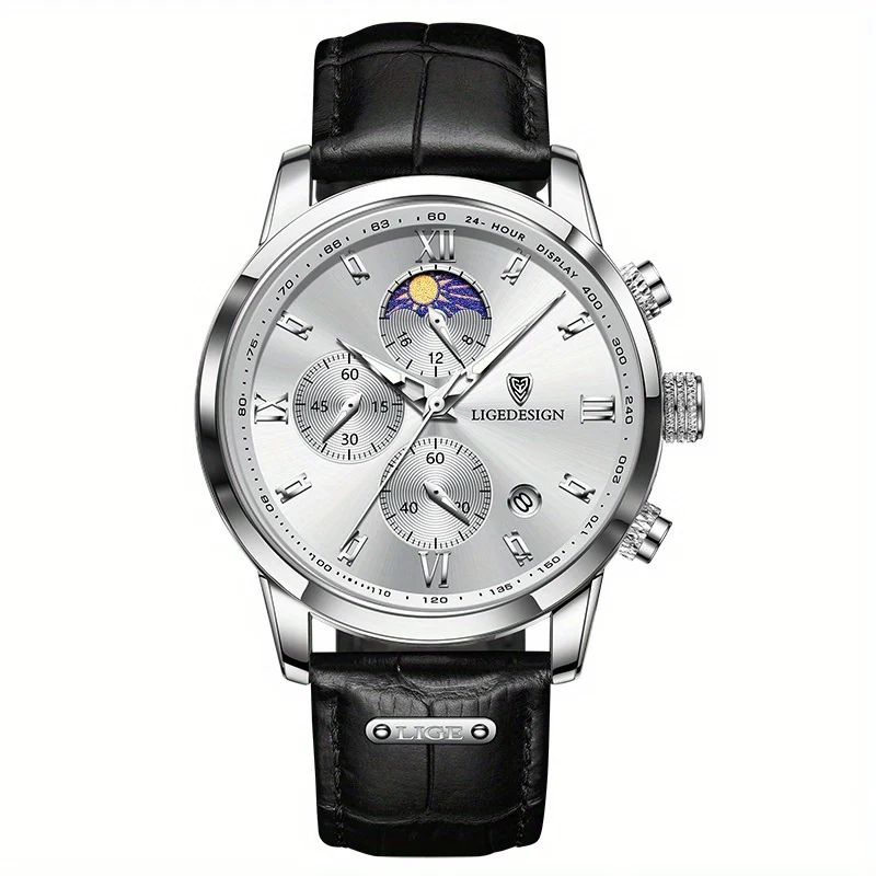 1pc LIGE Orologio da uomo in pelle di lusso impermeabile sportivo orologio da polso al quarzo cronografo orologio militare per uomo