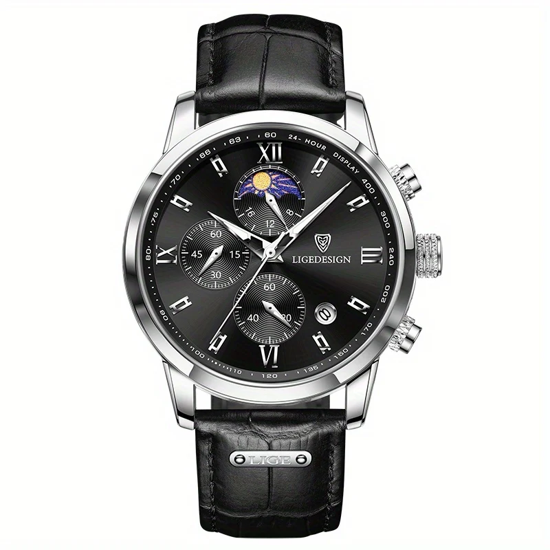 1pc LIGE Orologio da uomo in pelle di lusso impermeabile sportivo orologio da polso al quarzo cronografo orologio militare per uomo