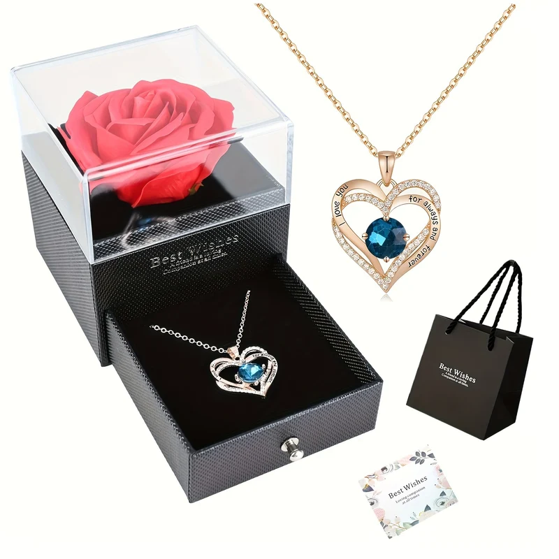 Rosa Rossa Vera Conservata Con Collana A Cuore Ti Amo - Fiori Eterni Rose Regali Per Mamma Nonna Moglie Fidanzata Compleanno Anniversario Regali Romantici Dal Fidanzato