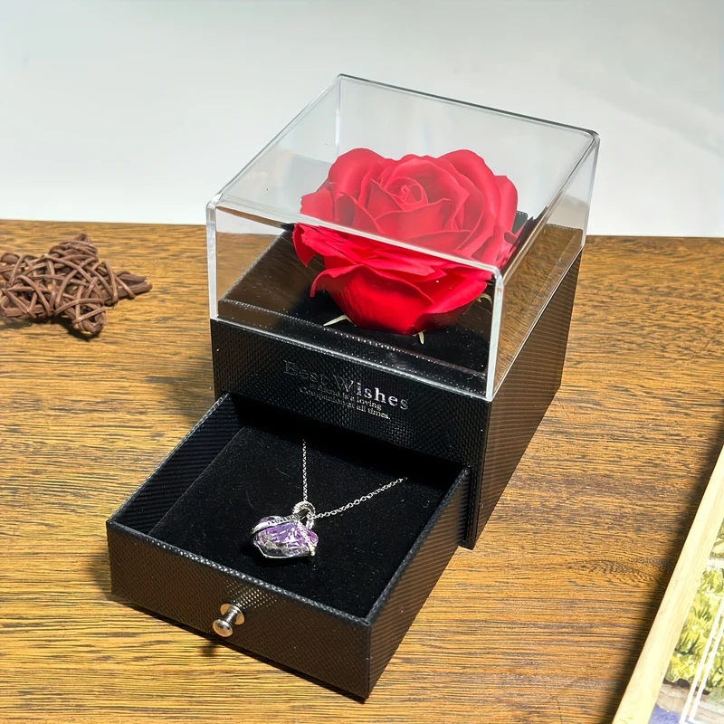 Rosa Rossa Vera Conservata Con Collana A Cuore Ti Amo - Fiori Eterni Rose Regali Per Mamma Nonna Moglie Fidanzata Compleanno Anniversario Regali Romantici Dal Fidanzato