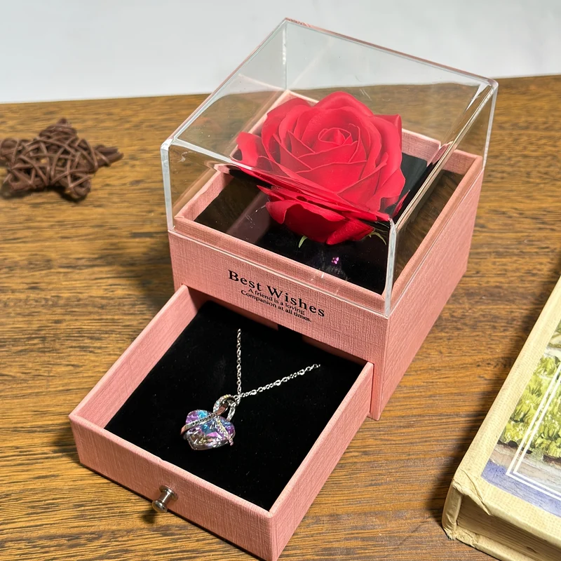 Rosa Rossa Vera Conservata Con Collana A Cuore Ti Amo - Fiori Eterni Rose Regali Per Mamma Nonna Moglie Fidanzata Compleanno Anniversario Regali Romantici Dal Fidanzato