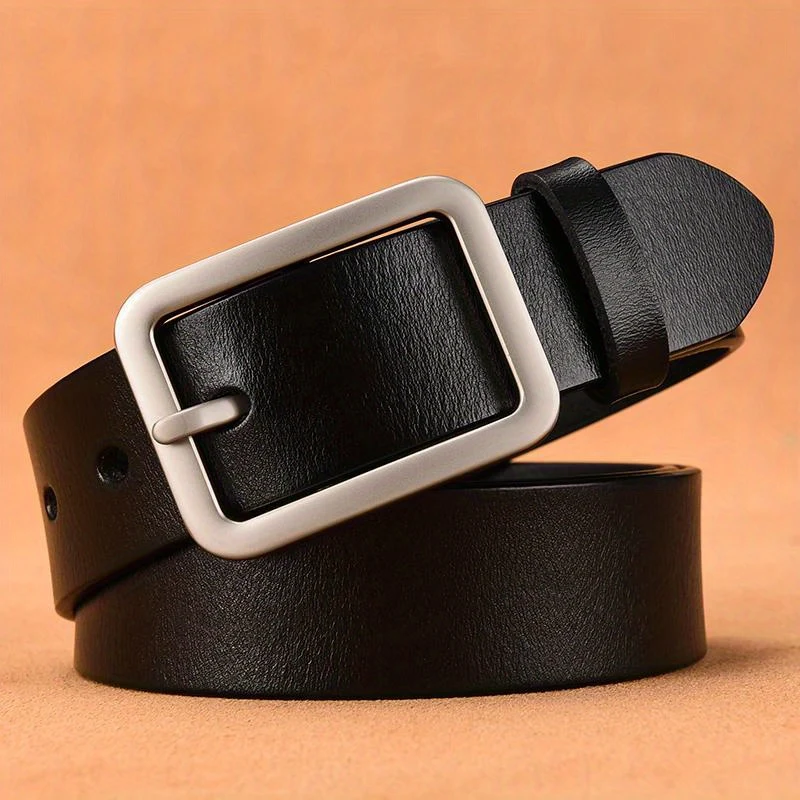 Cintura in pelle da uomo in vera pelle Cintura con fibbia ad ardiglione Cintura per jeans semplice e versatile Cintura per pantaloni da uomo casual per pendolari Taglie forti