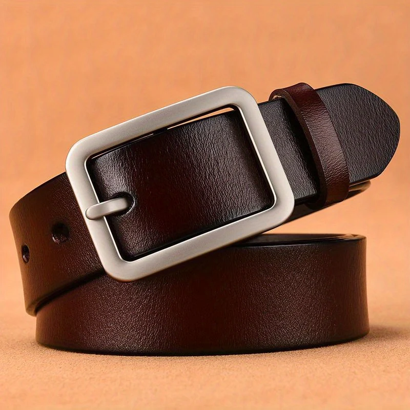 Cintura in pelle da uomo in vera pelle Cintura con fibbia ad ardiglione Cintura per jeans semplice e versatile Cintura per pantaloni da uomo casual per pendolari Taglie forti