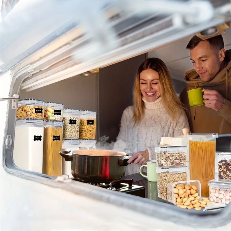 4/8/10 Pezzi Set Di Contenitori Per Alimenti Ermetici Con Coperchi, Contenitori Per La Dispensa E La Cucina In Plastica Privi Di BPA Per Cereali, Farina, Zucchero, Con Etichette