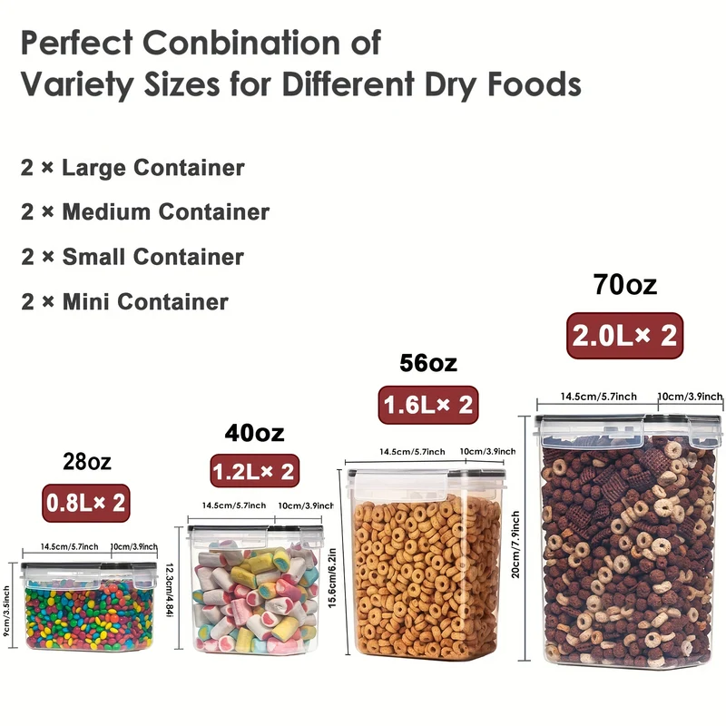 4/8/10 Pezzi Set Di Contenitori Per Alimenti Ermetici Con Coperchi, Contenitori Per La Dispensa E La Cucina In Plastica Privi Di BPA Per Cereali, Farina, Zucchero, Con Etichette