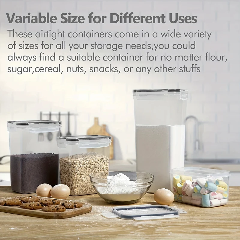 4/8/10 Pezzi Set Di Contenitori Per Alimenti Ermetici Con Coperchi, Contenitori Per La Dispensa E La Cucina In Plastica Privi Di BPA Per Cereali, Farina, Zucchero, Con Etichette