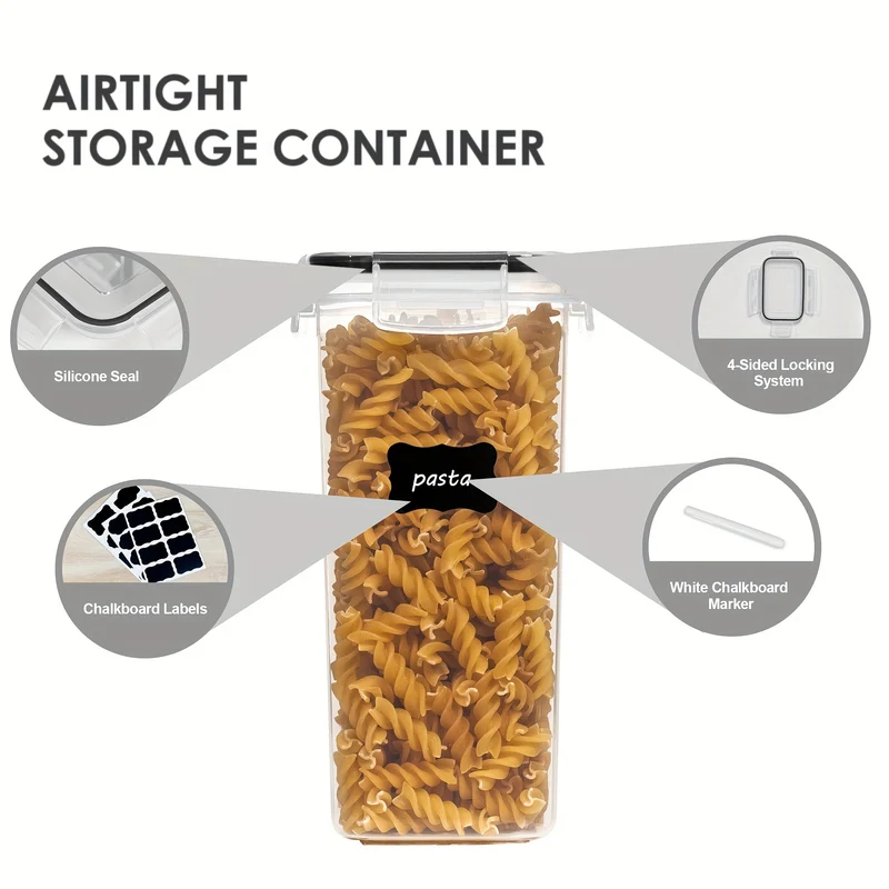 4/8/10 Pezzi Set Di Contenitori Per Alimenti Ermetici Con Coperchi, Contenitori Per La Dispensa E La Cucina In Plastica Privi Di BPA Per Cereali, Farina, Zucchero, Con Etichette
