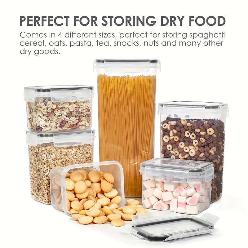 4/8/10 Pezzi Set Di Contenitori Per Alimenti Ermetici Con Coperchi, Contenitori Per La Dispensa E La Cucina In Plastica Privi Di BPA Per Cereali, Farina, Zucchero, Con Etichette