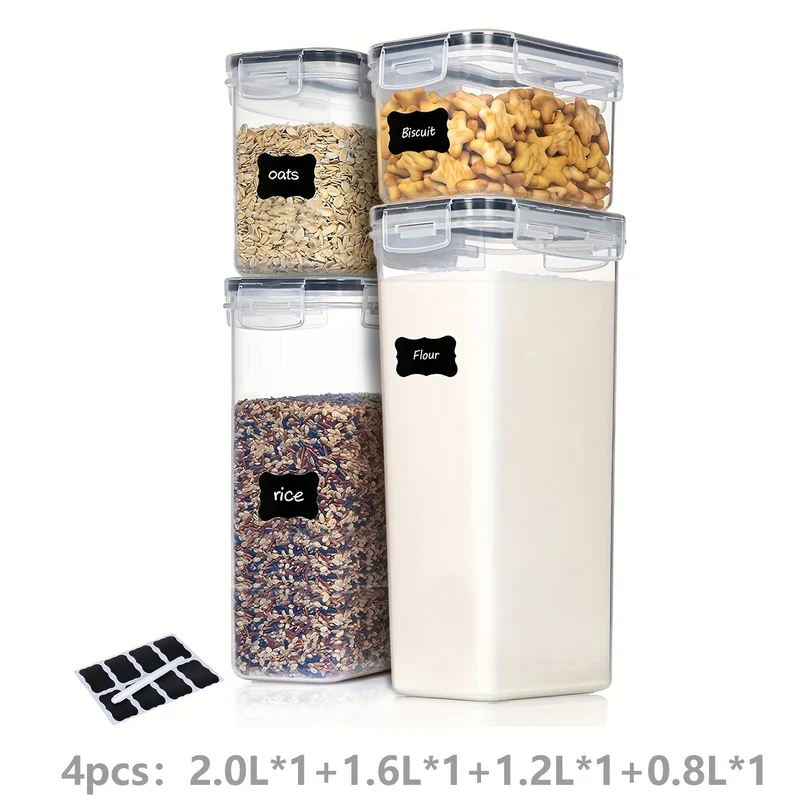 4/8/10 Pezzi Set Di Contenitori Per Alimenti Ermetici Con Coperchi, Contenitori Per La Dispensa E La Cucina In Plastica Privi Di BPA Per Cereali, Farina, Zucchero, Con Etichette