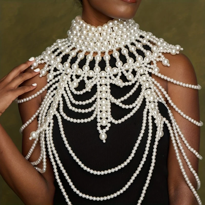 Esagerato Handmade Faux Pearls Lunga Collana Body Chain Accessori Per Abiti Da Banchetto