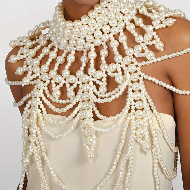 Esagerato Handmade Faux Pearls Lunga Collana Body Chain Accessori Per Abiti Da Banchetto