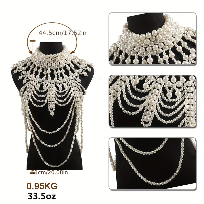 Esagerato Handmade Faux Pearls Lunga Collana Body Chain Accessori Per Abiti Da Banchetto