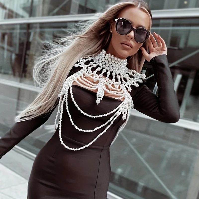 Esagerato Handmade Faux Pearls Lunga Collana Body Chain Accessori Per Abiti Da Banchetto