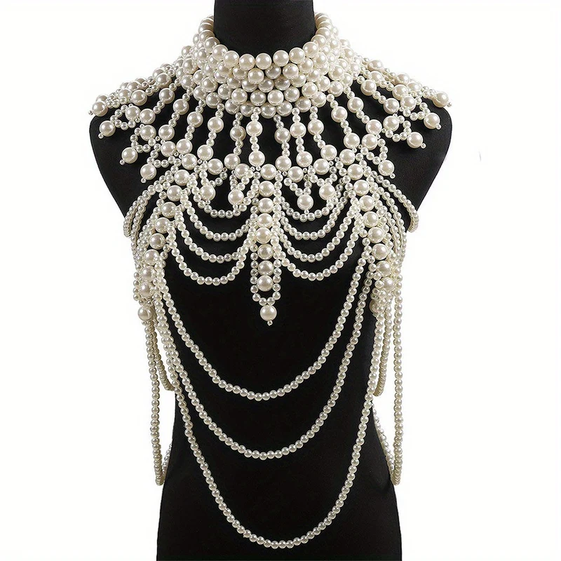 Esagerato Handmade Faux Pearls Lunga Collana Body Chain Accessori Per Abiti Da Banchetto