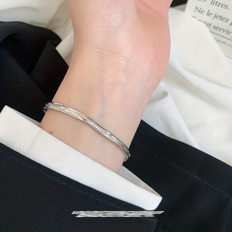 Bracciale Rigido Con Superficie Concava Irregolare In Argento Sterling 925, Gioielli A Mano Color Argento, Accessori Eleganti Color Argento