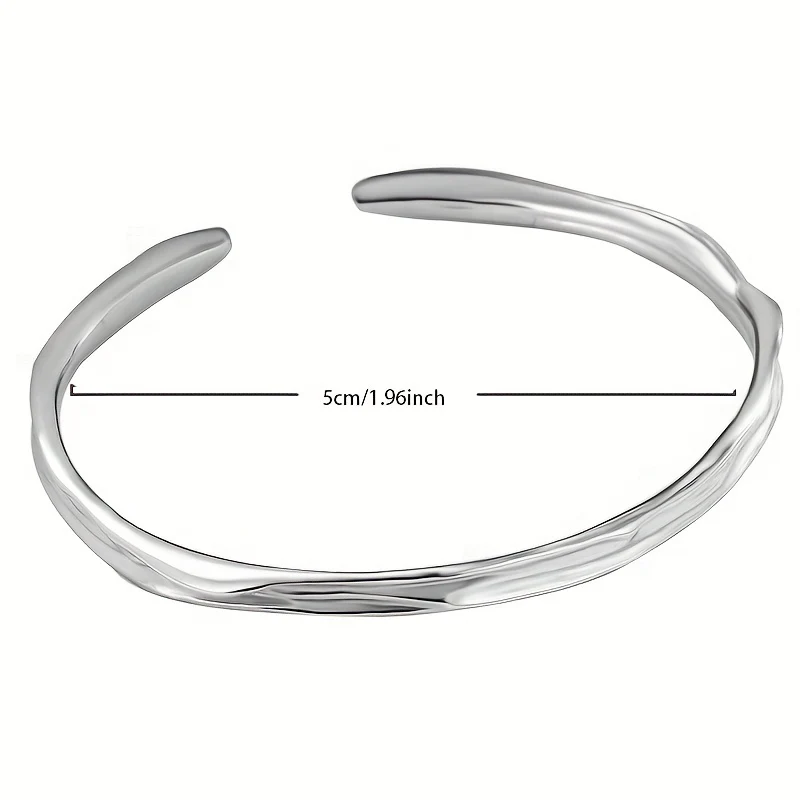 Bracciale Rigido Con Superficie Concava Irregolare In Argento Sterling 925, Gioielli A Mano Color Argento, Accessori Eleganti Color Argento