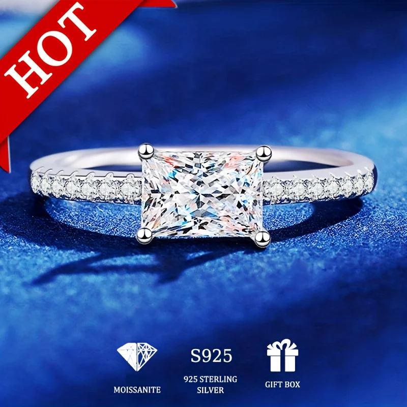 925 Sterling Silver Rettangolare Moissanite Anello a forma di gemma Anello Proposta di matrimonio Fidanzamento Anniversario di matrimonio Regalo di compleanno