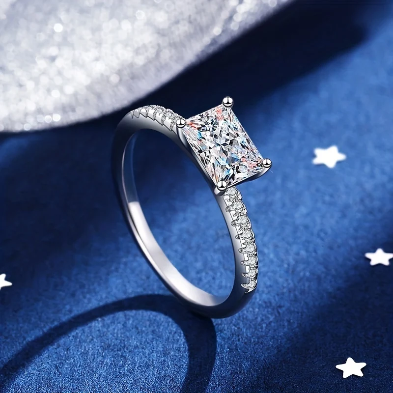 925 Sterling Silver Rettangolare Moissanite Anello a forma di gemma Anello Proposta di matrimonio Fidanzamento Anniversario di matrimonio Regalo di compleanno