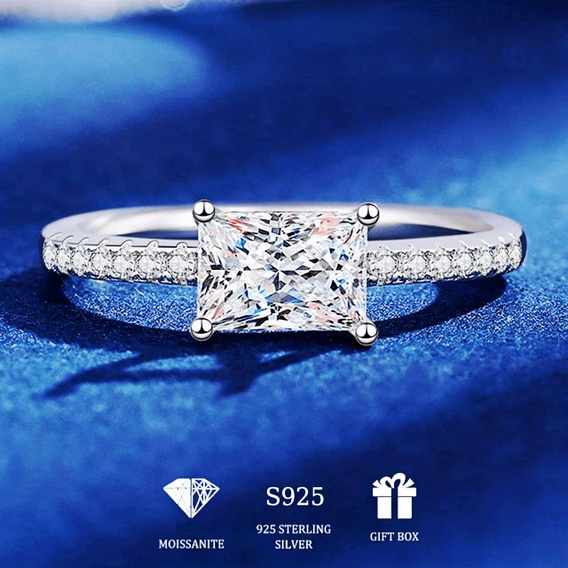 925 Sterling Silver Rettangolare Moissanite Anello a forma di gemma Anello Proposta di matrimonio Fidanzamento Anniversario di matrimonio Regalo di compleanno