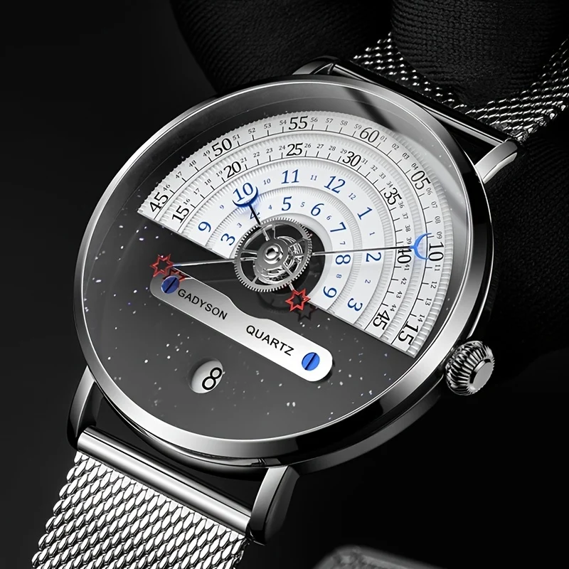 Orologio da polso al quarzo in acciaio inossidabile con cinturino in maglia per uomo alla moda, orologio impermeabile di alta qualità