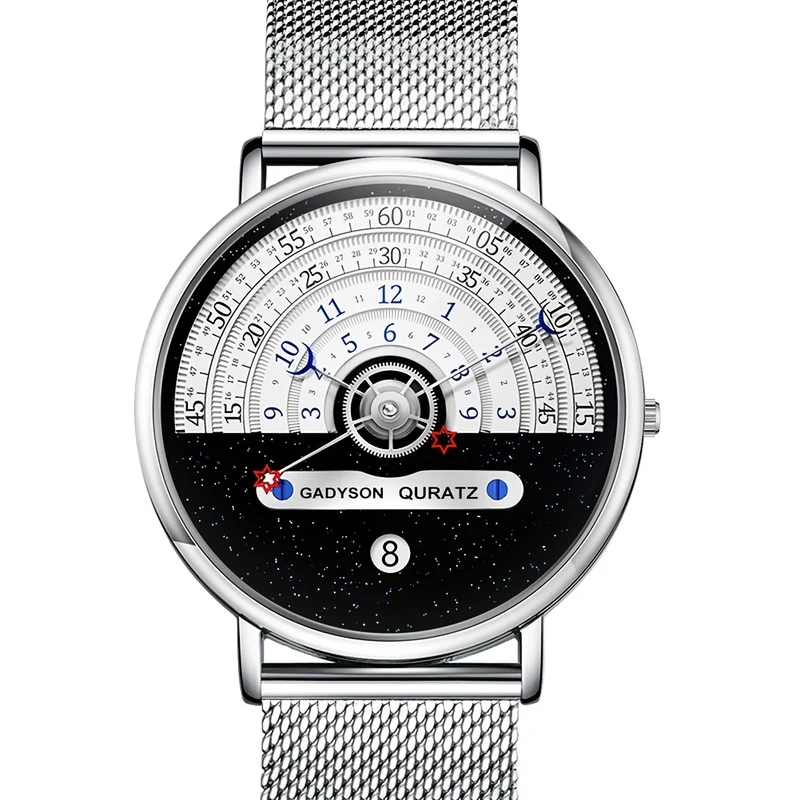 Orologio da polso al quarzo in acciaio inossidabile con cinturino in maglia per uomo alla moda, orologio impermeabile di alta qualità