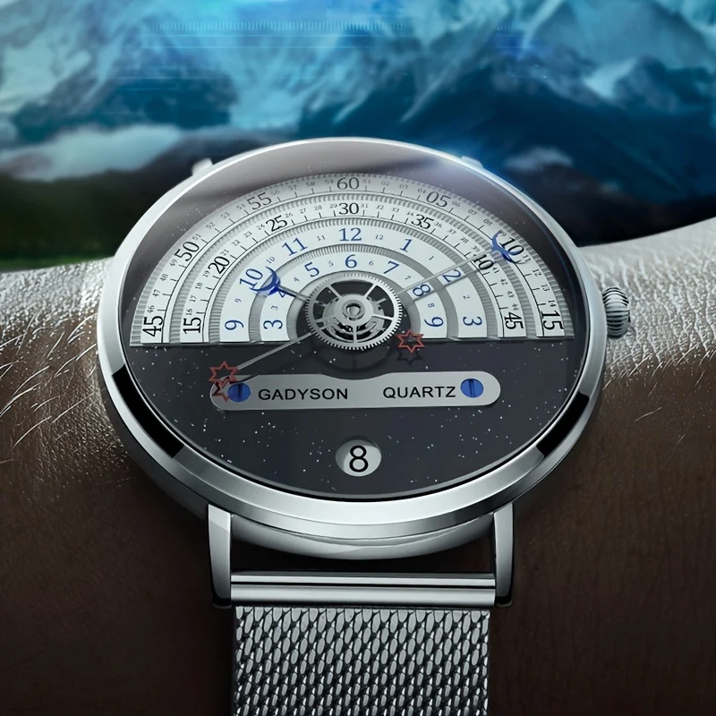 Orologio da polso al quarzo in acciaio inossidabile con cinturino in maglia per uomo alla moda, orologio impermeabile di alta qualità