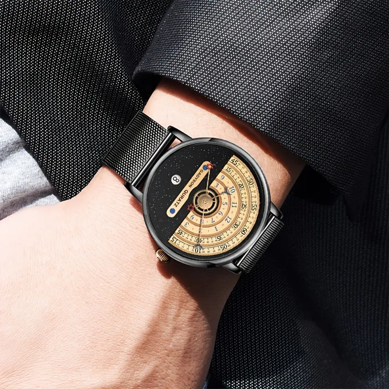 Orologio da polso al quarzo in acciaio inossidabile con cinturino in maglia per uomo alla moda, orologio impermeabile di alta qualità