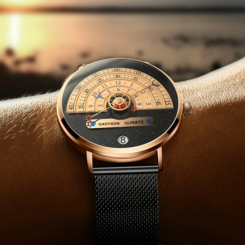 Orologio da polso al quarzo in acciaio inossidabile con cinturino in maglia per uomo alla moda, orologio impermeabile di alta qualità