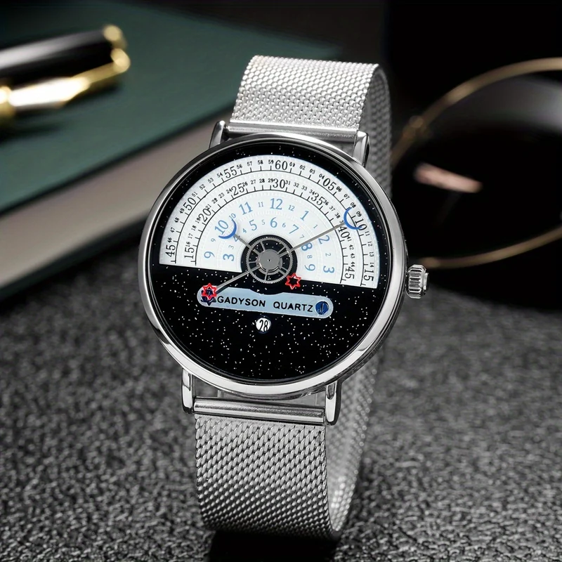 Orologio da polso al quarzo in acciaio inossidabile con cinturino in maglia per uomo alla moda, orologio impermeabile di alta qualità