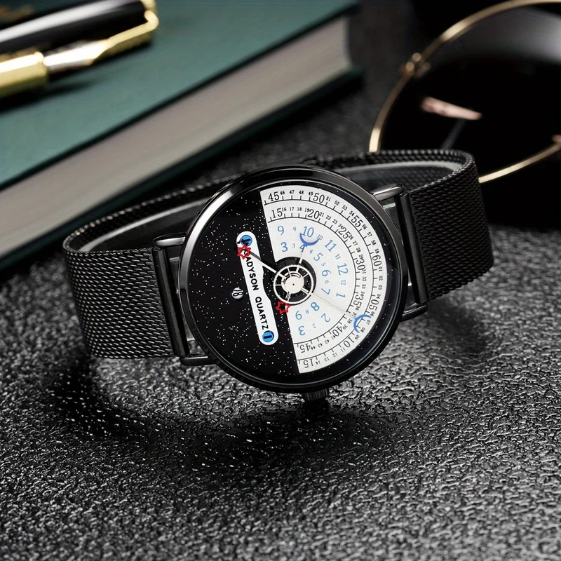 Orologio da polso al quarzo in acciaio inossidabile con cinturino in maglia per uomo alla moda, orologio impermeabile di alta qualità