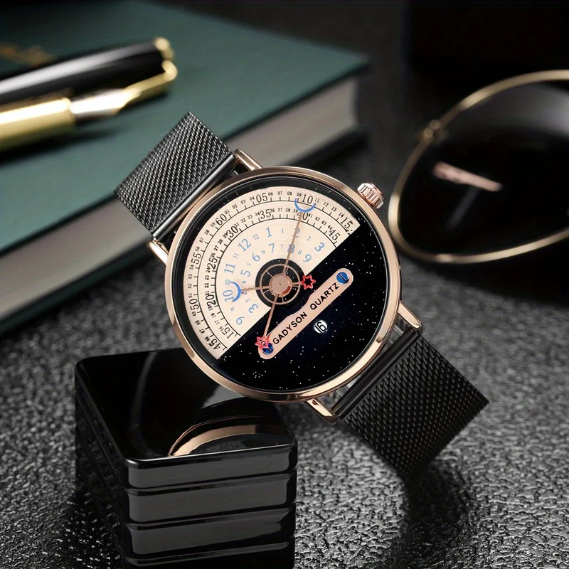 Orologio da polso al quarzo in acciaio inossidabile con cinturino in maglia per uomo alla moda, orologio impermeabile di alta qualità