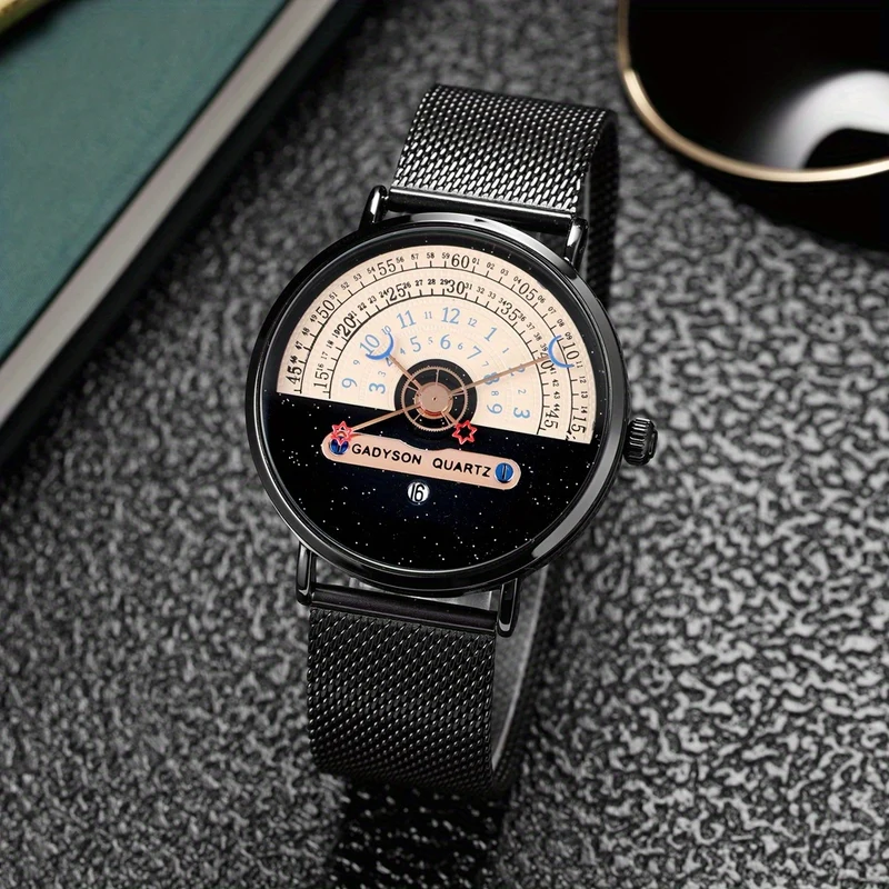 Orologio da polso al quarzo in acciaio inossidabile con cinturino in maglia per uomo alla moda, orologio impermeabile di alta qualità