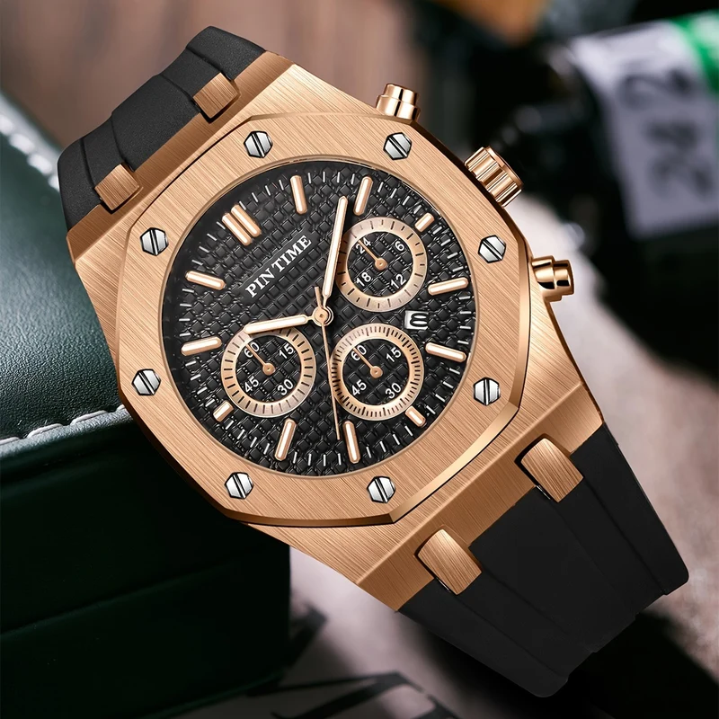 Orologio sportivo da uomo Cronografo Cinturino in silicone Orologio da polso al quarzo impermeabile alla moda da uomo