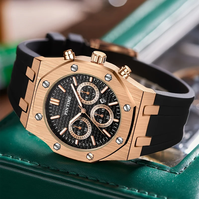 Orologio sportivo da uomo Cronografo Cinturino in silicone Orologio da polso al quarzo impermeabile alla moda da uomo