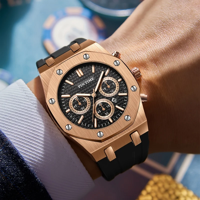 Orologio sportivo da uomo Cronografo Cinturino in silicone Orologio da polso al quarzo impermeabile alla moda da uomo
