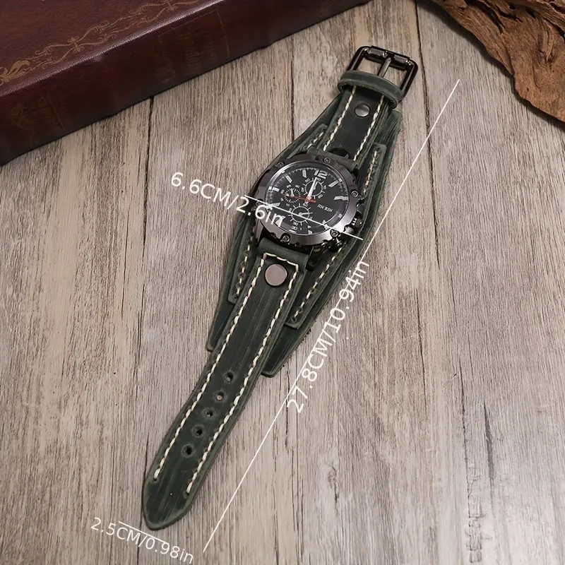 1 Pezzo Di Orologio Vintage In Pelle Di Vacchetta Cucito A Mano, Braccialetto Da Uomo Esagerato