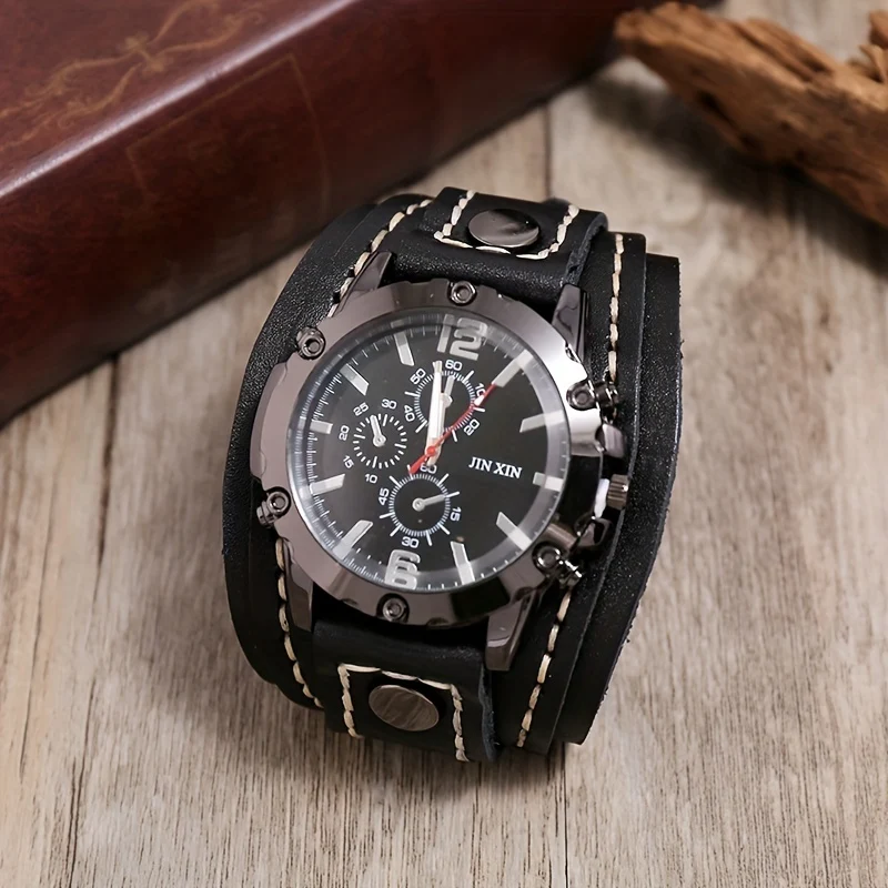 1 Pezzo Di Orologio Vintage In Pelle Di Vacchetta Cucito A Mano, Braccialetto Da Uomo Esagerato