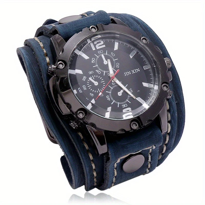 1 Pezzo Di Orologio Vintage In Pelle Di Vacchetta Cucito A Mano, Braccialetto Da Uomo Esagerato