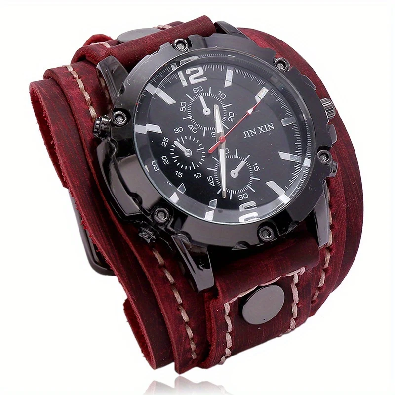 1 Pezzo Di Orologio Vintage In Pelle Di Vacchetta Cucito A Mano, Braccialetto Da Uomo Esagerato