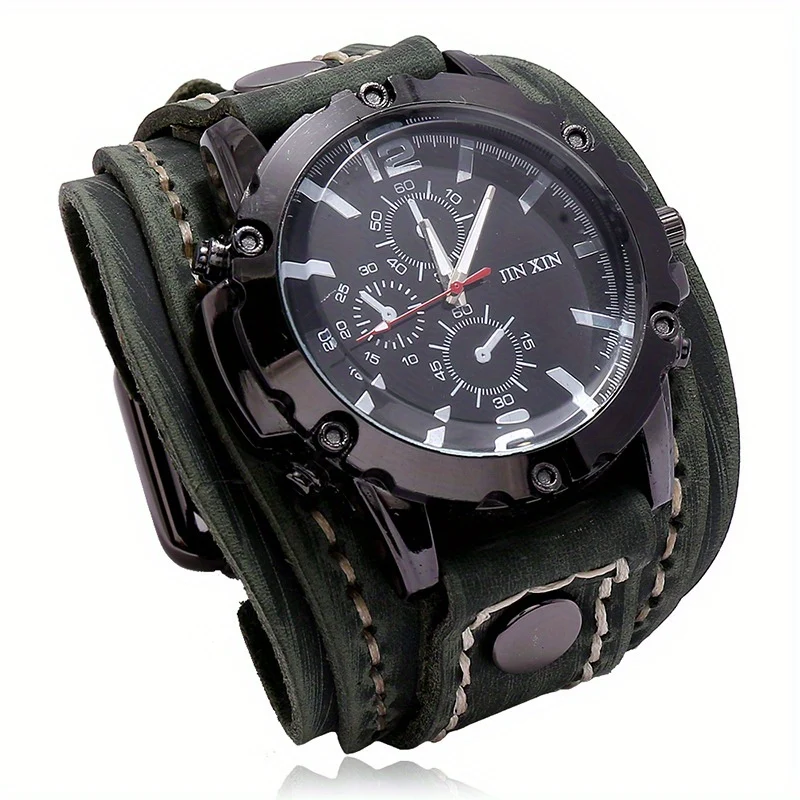 1 Pezzo Di Orologio Vintage In Pelle Di Vacchetta Cucito A Mano, Braccialetto Da Uomo Esagerato