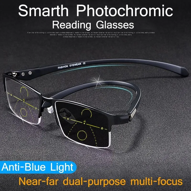TR90 Titanio multifocale Occhiali da lettura fotocromatici progressivi bifocali anti raggi blu protezione UV Occhiali presbiopici per uomini e donne