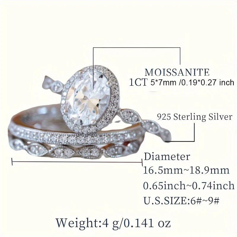 1ct Anelli Di Impilamento Di Promessa Di Moissanite 925 Anelli Di Fidanzamento / Matrimonio In Argento Sterling Decorazione Per La Festa Serale Con Certificato E Scatola Regalo