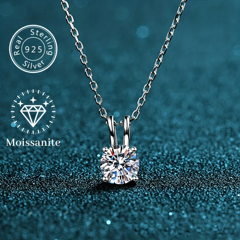 Collana Moissanite 1ct-2ct 4 griffe intarsiate Moissanite taglio rotondo Brillante collana ciondolo solitario Regali per le donne