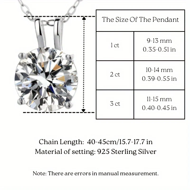 Collana Moissanite 1ct-2ct 4 griffe intarsiate Moissanite taglio rotondo Brillante collana ciondolo solitario Regali per le donne