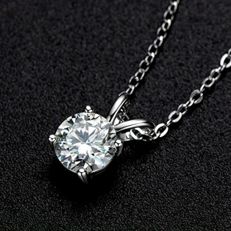 Collana Moissanite 1ct-2ct 4 griffe intarsiate Moissanite taglio rotondo Brillante collana ciondolo solitario Regali per le donne