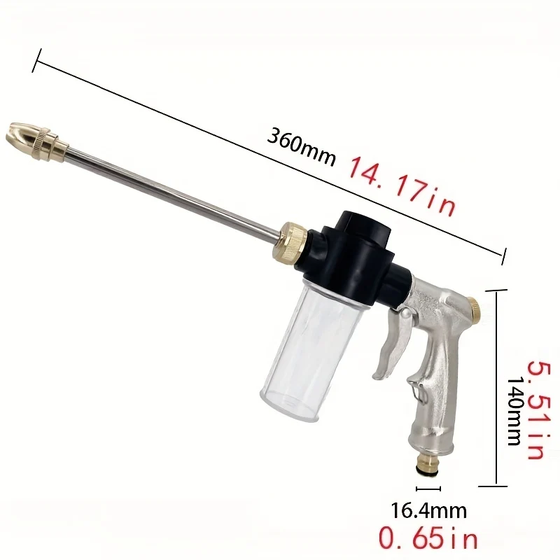 Ugello per pistola ad acqua per lavaggio auto ad alta pressione 1pc, irrigazione da giardino strumento per irrigazione rubinetto per pistola ad acqua con asta lunga in schiuma per uso domestico in auto