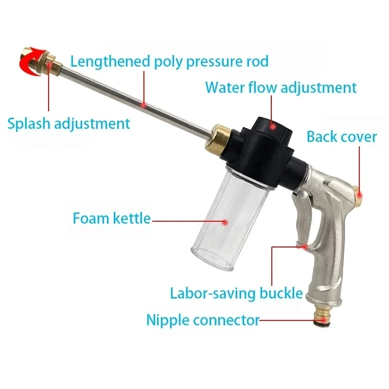 Ugello per pistola ad acqua per lavaggio auto ad alta pressione 1pc, irrigazione da giardino strumento per irrigazione rubinetto per pistola ad acqua con asta lunga in schiuma per uso domestico in auto