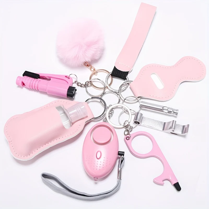 9 Pezzi/set Set Di Portachiavi Per Autodifesa, Set Completo Di Portachiavi Di Sicurezza Con Allarme Personale, Accessori Per Portachiavi Con Rompifinestre Regali Di Compleanno Per Mamme Donne Ragazze